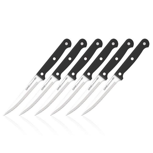 Ginsu KIS-KB-DS-006-1 Kiso Dishwasher Safe Black 6 Piece Steak Knife Set, 3"W x 11.25" x 1.5