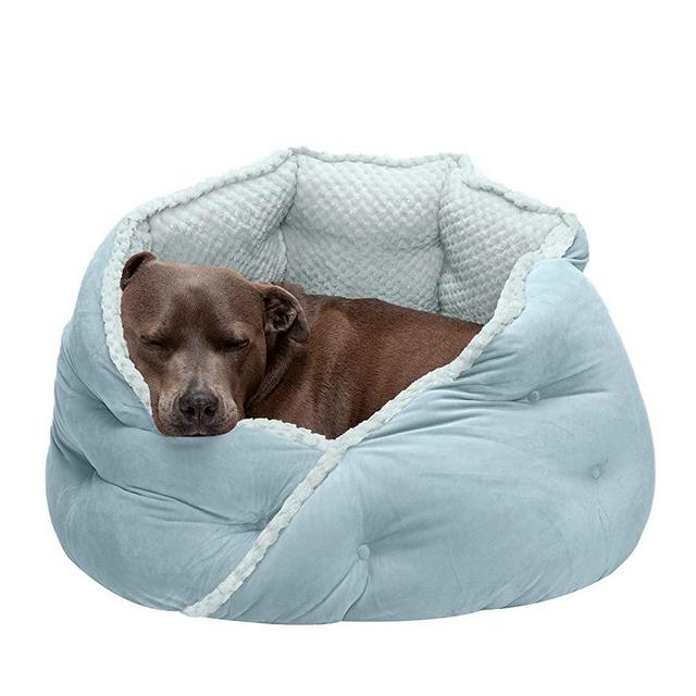 Furhaven Cozy Pet Beds for Dogs and Cats - Hi Lo Thermal Cuddler Dog Bed, Minky Plush and Velvet Calming Hug Bed - Multiple Colors and Sizes