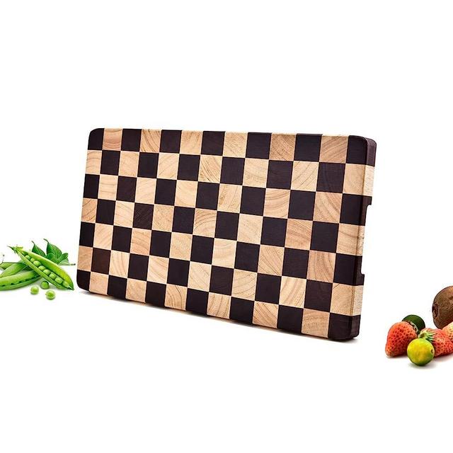 Wood Cutting Board Butcher Block, Wooden Chopping Board with Checkerboard Pattern and Inner Side Handles Meat Cheese Charcuterie Board, Ideal for Chopping, Slicing, and Dicing 15 * 8 inch