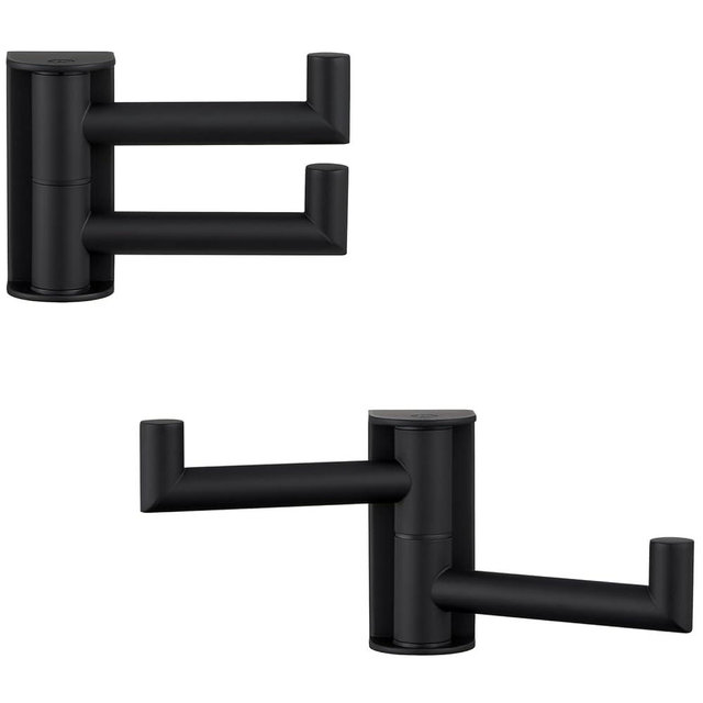 APLusee Swivel Towel Hook Matte Black 2 Pack, 304 Stainless Steel Towel Holder Bathroom Robe Hook, Folding Wall Hook Wall Mounted
