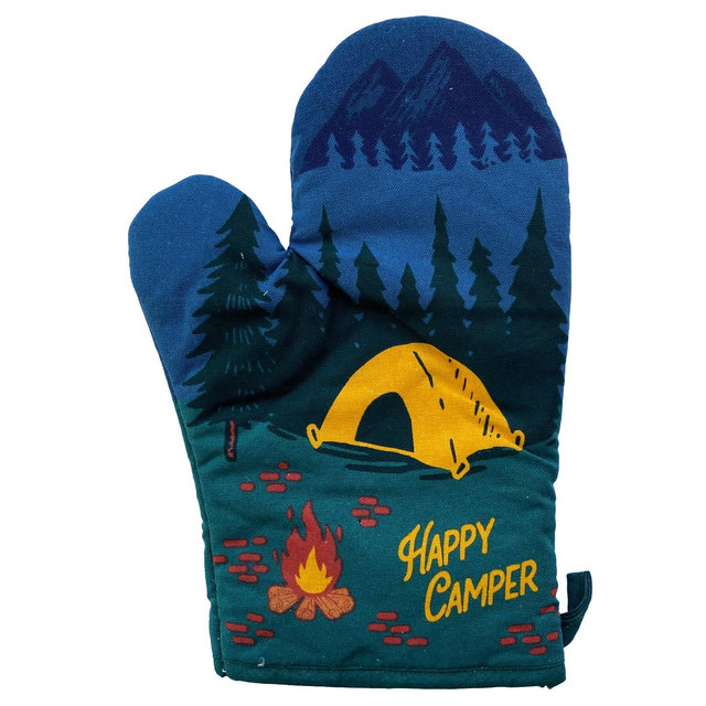 Happy Camper Oven Mitt Hiking Campfire Forest Nature Bonfire Kitchen Glove - Crazy Dog Bakeware For Campers Green Oven Mitt