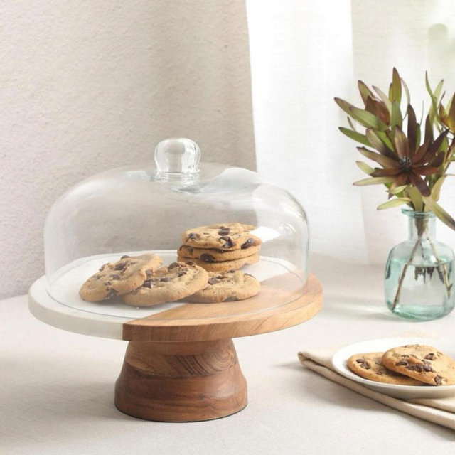 Marble and wood cake stand