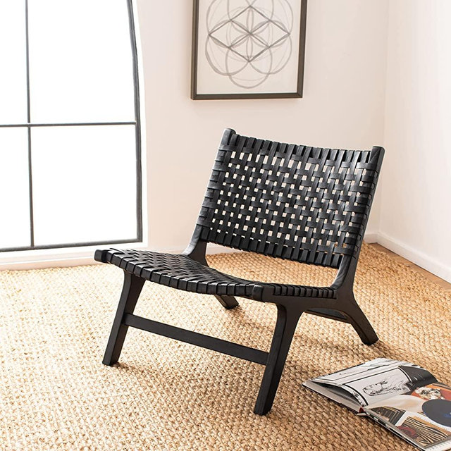 Safavieh Home Luna Black and Black Leather Woven Accent Chair