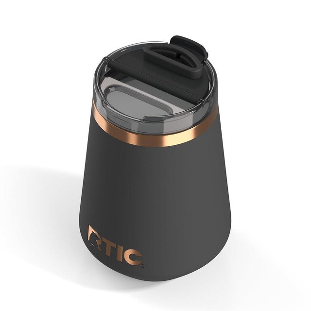 RTIC Happy Hour 12oz Wine Tumbler with Lid, Ceramic Lined, Stemless, Insulated, Stainless Steel Metal, Portable Travel Cup for Hot and Cold Drink, Light Black