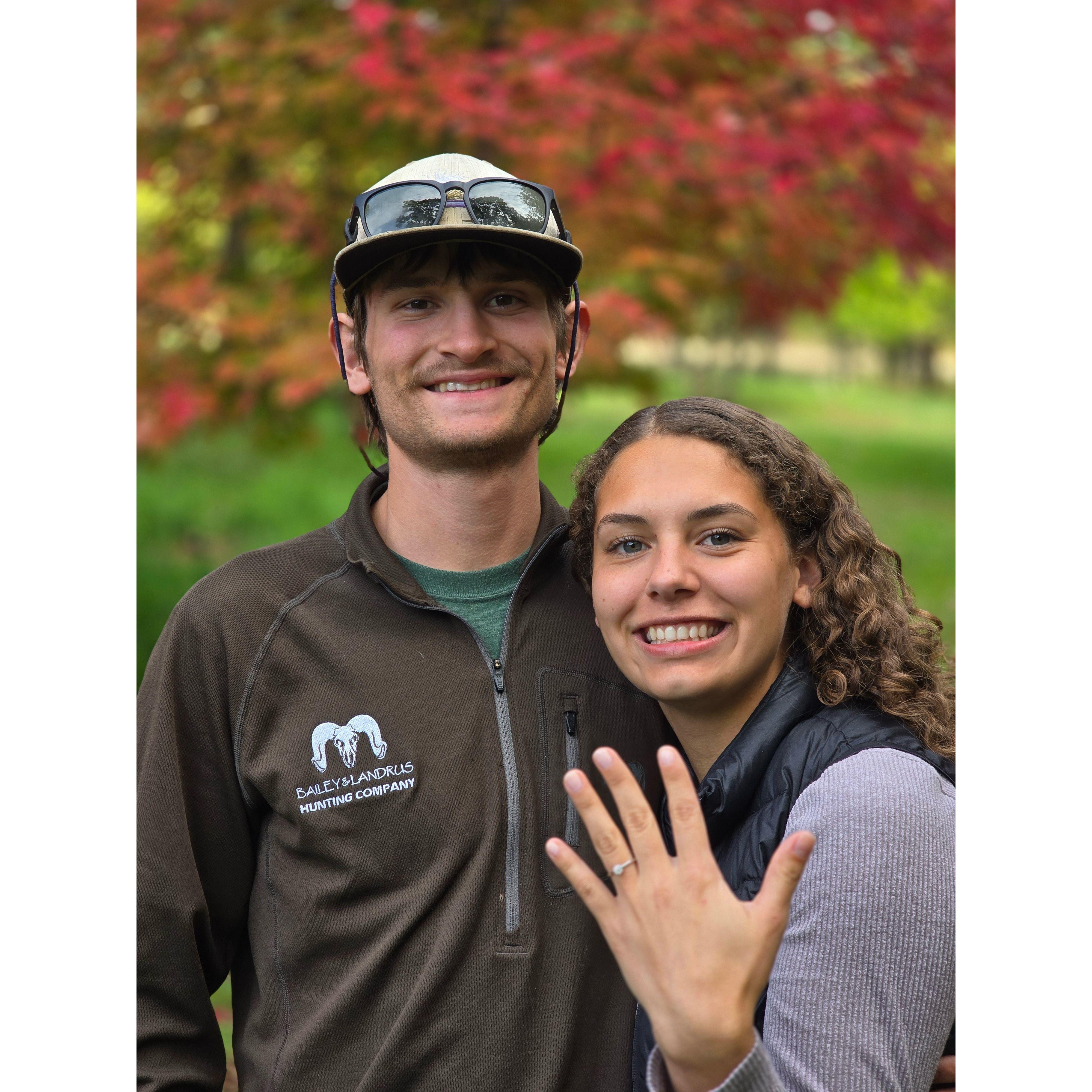 This photo was taken in Kooskia, Idaho on October 19th...a day after our engagement. The fall colors were very bright!