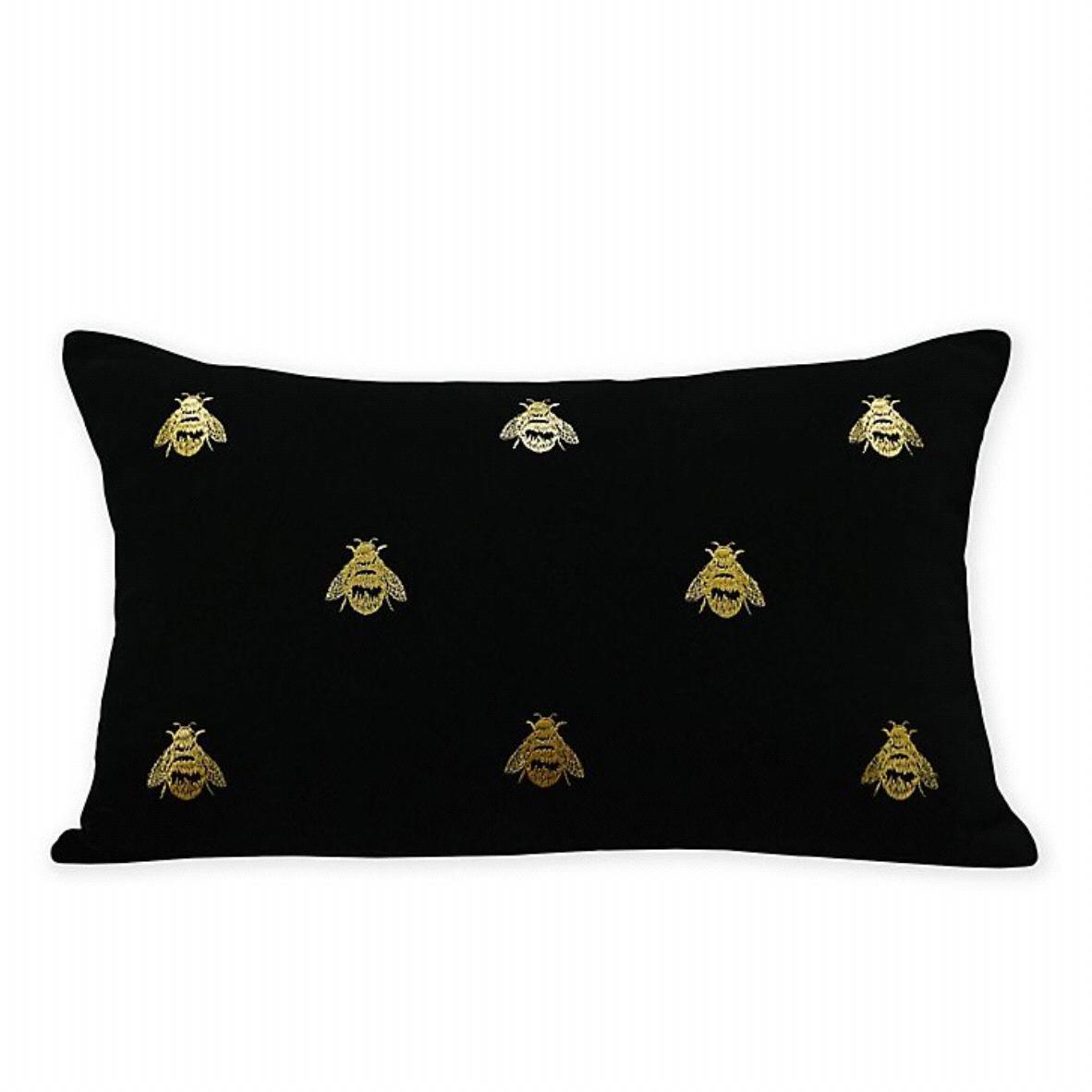 MM Linen Fiori Velvet Oblong Throw Pillow in Black