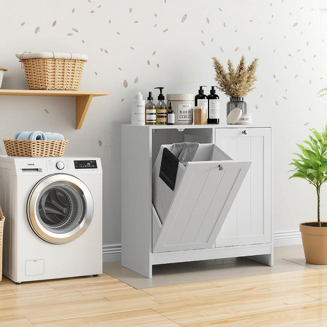 VIHLCYDA Tilted with Removable Basket, Hidden, Bathroom Storage Cabinet, Free-Standing Home Organizer(White)