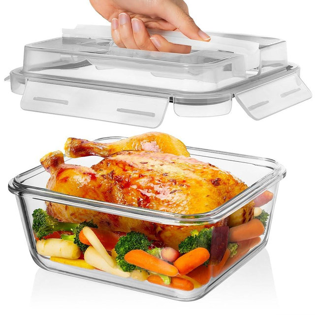 Razab 2700ml / 91Oz / 11.5 Cups Large Glass Food Storage Containers with Lids - Glass Meal Prep Containers for Roasting & Storing Leftover, Glass Lunch Container, Microwave & Oven Safe