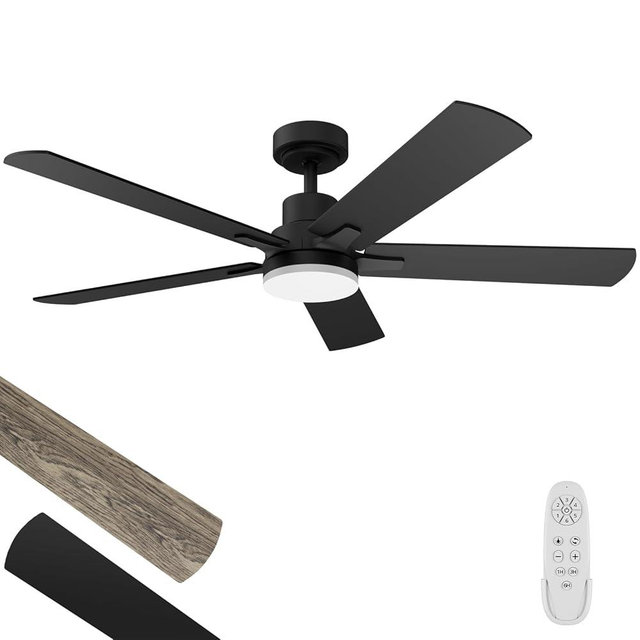 Ceiling Fan With Light 52-Inch, Remote Control Reversible DC Motors, 3CCT Dimmable Timer Noiseless, Black Ceiling Fan for Bedroom Living Room, Indoor&Outdoor ETL Listed