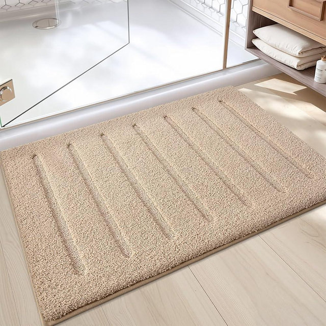 Color&Geometry Ultra Soft Plush Bathroom Rugs Non Slip Washable Bath Mat with Rubber Backing, Fluffy Absorbent Machine Carpet for Bathroom Floor, Tub and Shower, 17"x30", Khaki