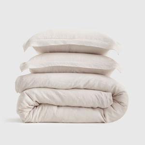 European Linen Double Flange Duvet Cover Set - Sand, King/Cal King