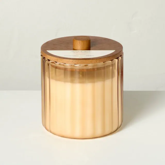 2 Wick Glass with Wooden Lid Pampas Jar Candle Tan 12oz - Hearth & Hand™ with Magnolia