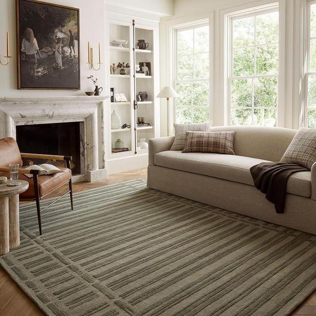 Loloi Chris Loves Julia Bradley Collection, Sage & Olive, 7'-9" x 9'-9" Area Rug – Classic Striped Area Rugs for Living Room, Bedroom, Entryway & Hallway, High Traffic Area Home Decor Rug