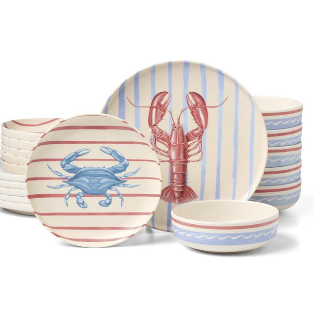 Oneida Dinnerware Sets, 24 Seven Melamine Wharfside 18-Piece Dinnerware Set, Set for 6, Service For 6, Melamine Material, Dishwasher Safe, Plates And Bowls, Dinner Dishes, Kitchen (Assorted, 18 Piece)
