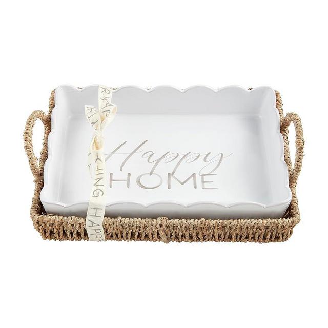 Mud Pie Happy Scallop Baker in Holder, 13" x 9", WHITE