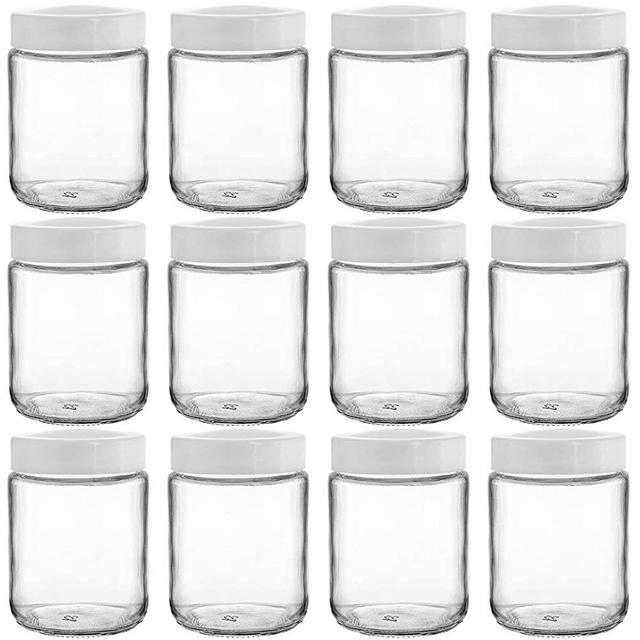 Suwimut 12 Pack Glass Mason Jars Full Mouth, 8 Ounce Glass Canning Drinking Jars with Plastic Airtight Lids for Jelly, Jam, Spices, Herbs, Salads, Yogurt, Dry Food Storage