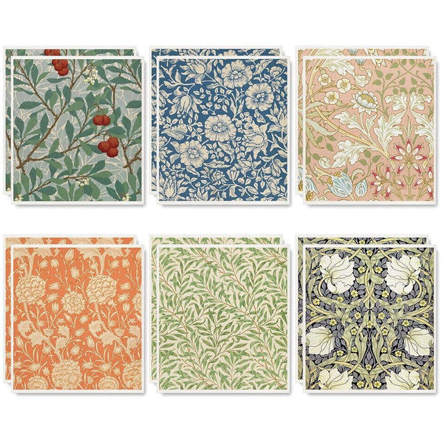 Whaline 12 Pcs William Morris Floral Swedish Dishcloths Vintage Greenery Flower Kitchen Towels Reusable Cotton Absorbent Dish Towels for Home Housewarming Cleaning, 7 x 8 Inch
