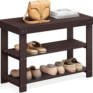 Brown SONGMICS Shoe Rack Bench, 3-Tier Bamboo Shoe Storage Organizer, Entryway Bench, Holds Up to 286 lb, 11.3 x 27.6 x 17.8 Inches, for Entryway Bathroom Bedroom, Brown ULBS04Z
