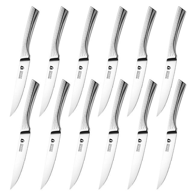 KINGSTONE 5" Steak Knives Set of 12 Pieces Kitchen Steak Knife Set German Stainless Steel Serrated Steak Knives with Gift Box Dishwasher Safe (12, sliver)