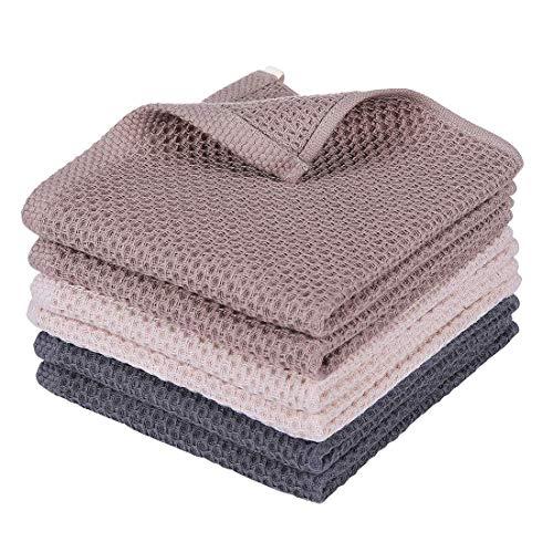 100% Natural Cotton Waffle Weave Kitchen Towels, Ultra Absorbent Quick Drying Dish Cloths, Soft Comfort Tea Towel - Great for Household Cooking Cleaning, 6pc/Set Washcloths