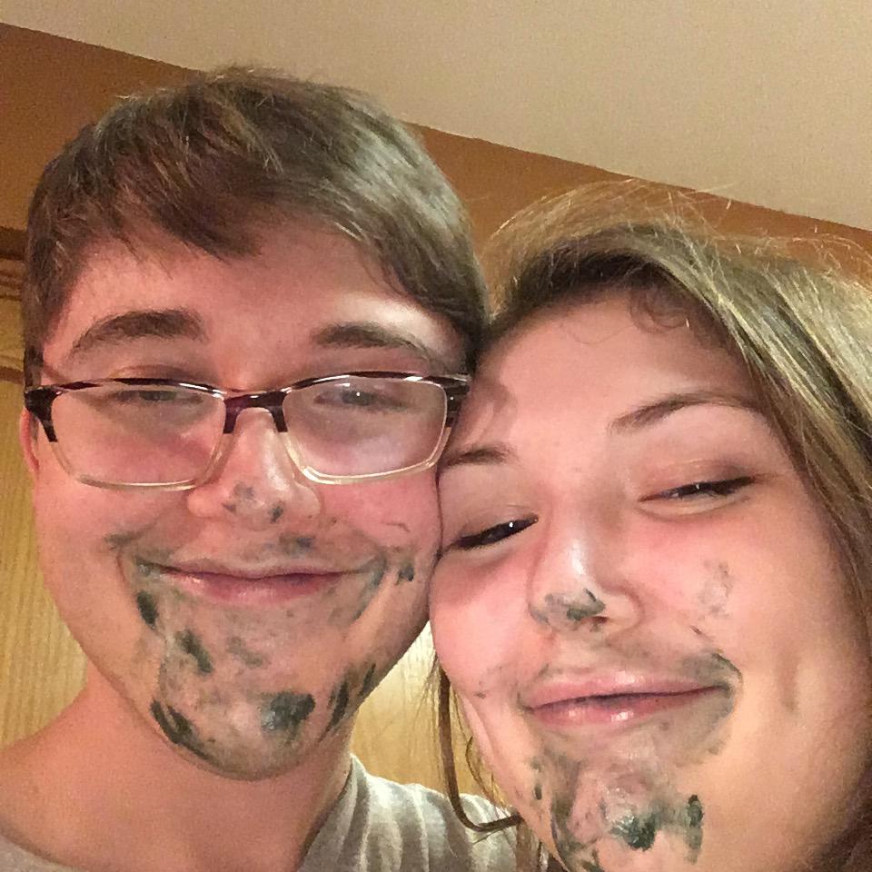 We were baking cookies and started a food fight! We smeared the icing all over each other, lol. We also carved pumpkins on this date! Denham Springs, LA. 10.21.18.