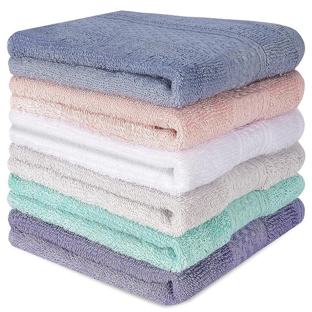 INFICRIME 6 Pack 100% Cotton Wash Cloth, 13x13 Inch Highly Absorbent and Soft Feel Fingertip Towels, Machine Washable Washcloths for Bathroom, Gym, Hotel, Spa and Kitchen, 6 Colors