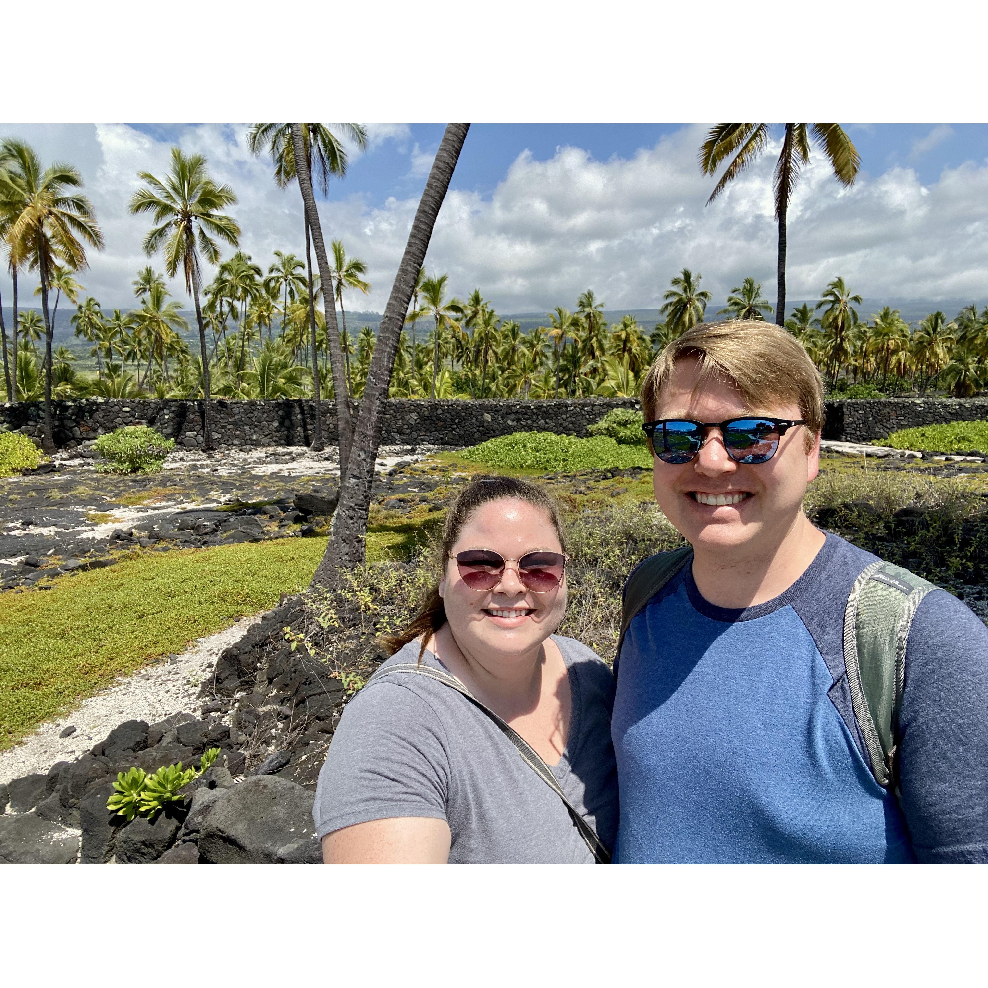 2022 – We followed-through on our 2020 travel plans with our first real vacation as a couple. We road-tripped around Hawaii's Big Island together, hiking volcanoes and exploring black sand beaches.