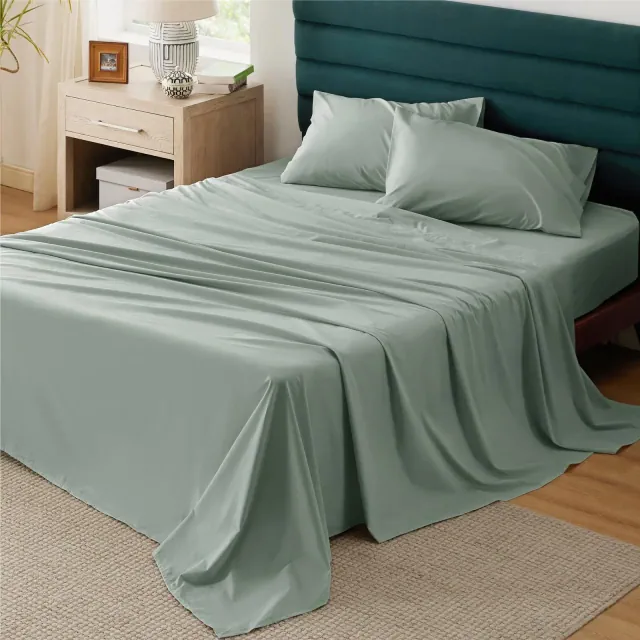 Cotton Percale Queen Sheet Set - 100% Cotton Bed Set for Queen Size Bed, Breathable & Crirsp Soft Sheets, Deep Pocket Up to 16 Inches, Bedding Bedshee