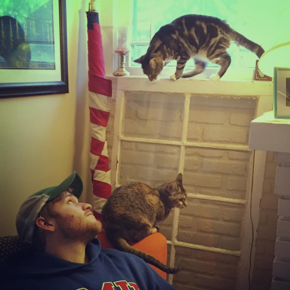 Andy with our two cats, Bonnie and Charlie!