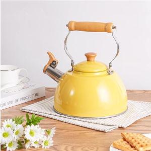 ROCKURWOK Tea Kettle, Tea Pot with Cool Touch Ergonomic Handle, Teapot Food Grade Stainless Steel, Tea Kettle Stovetop, Kettle Teapot, Whistling Tea Kettle, Tea Pot, 2.7 Quart (Yellow)