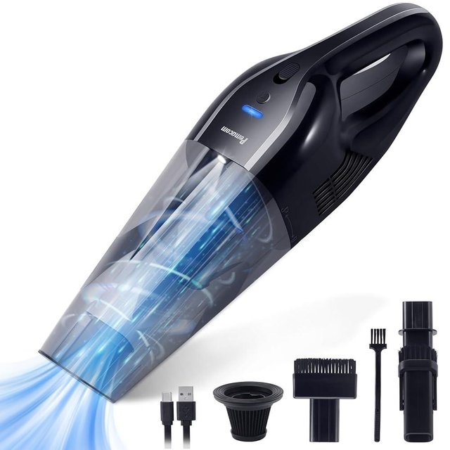 pemacom Portable Handheld Vacuum Cordless – 10,000Pa Suction Power, Lightweight 1.8 lbs, Washable HEPA Filter, LED Light, Quiet, 800ml Dustbin, Perfect for Pet Hair, Cars, Home, Stairs