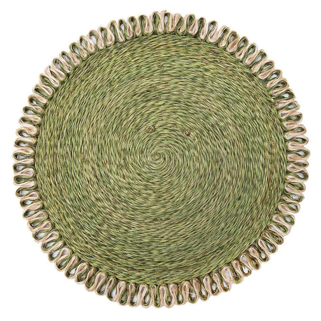 Loopy Abaca Placemats, Set of 4, 15" Round, Olive Green