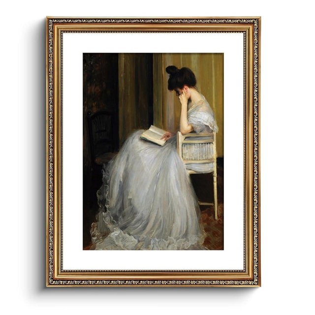 VIYYIEA Gold Framed Wall Art Canvas Print Home Decor for Living Room Women Reading Pictures for Bedroom Bathroom Wall Decor Women Portrait Art Wall Painting Vintage Art Prints Room Wall Decor 16x20in
