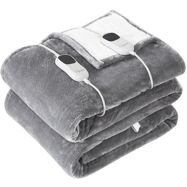 Homemate Heated Blanket Electric Throw - 84"x90" Heating Blanket Throw 1/2/4/6/8 Hours Auto-off 10 Heat Level Heat Blanket Over-heat Protection Flannel Sherpa Heater Blanket Electric ETL Certification