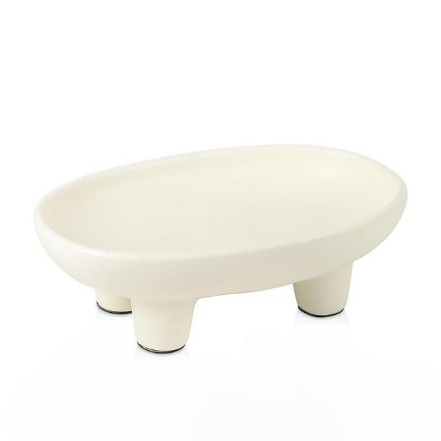 Sureasy Ceramic Fruit Bowl for Kitchen Counter, Decorative Bowl for Home Décor, Modern Pedestal Bowl with 4-Legs, 10 inch Oval Footed Bowls, Fruit and Vegetable Holder Countertop, Beige