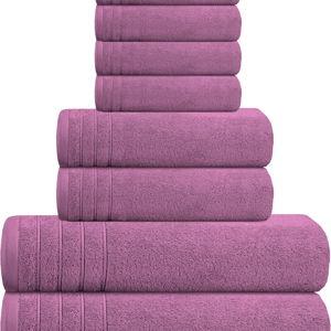 Tens Towels Pack of 8 Towels Set, 2 Extra Large Bath, 2 Hand, 4 Washcloths, 100% Cotton, Lighter Weight, Quicker to Dry, Super Absorbent, Perfect for Bathroom, Purple