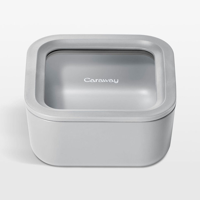 Caraway Home Grey 4.4-Cup Square Non-Stick Glass Food Storage Container with Lid
