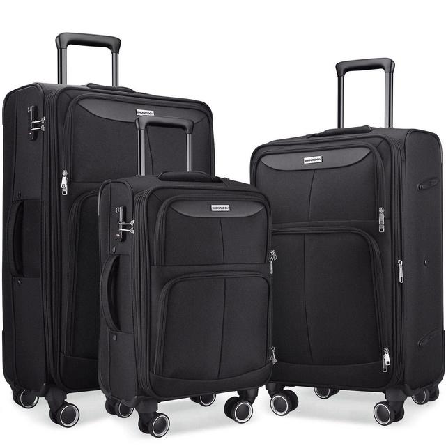 SHOWKOO Luggage Sets 3 Piece Softside Expandable Lightweight Durable Suitcase Sets Double Spinner Wheels TSA Lock Black (20in/24in/28in)­