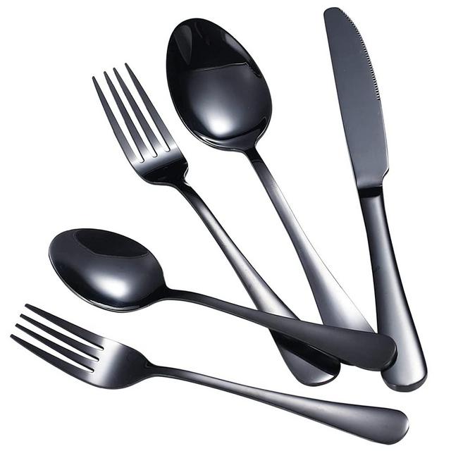 Black Silverware Set 20 Piece, Mirror Finish Titanium Colored Stainless Steel Flatware Set for 4, Reusable Silverware Set for Home Kitchen Wedding Housewarming