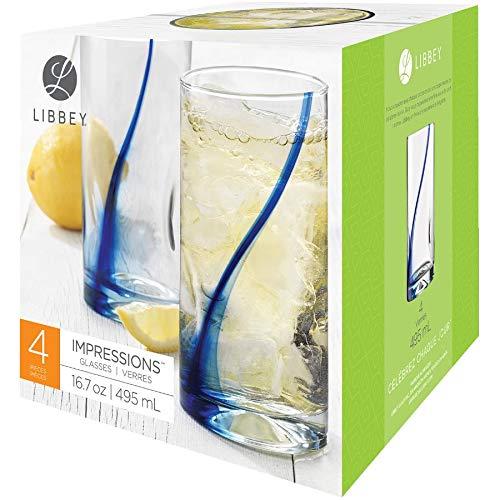 Libbey Impressions Tumbler Glasses, Set of 4 (Blue Ribbon)