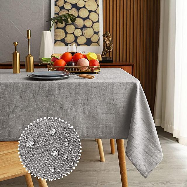 MikiUp Faux Linen Rectangle Tablecloth - Waterproof, Wrinkle Resistant and Washable Slubby Texture Wrinkle Table Cloth, Indoor & Outdoor Table Cover for Kitchen Party and Banquets