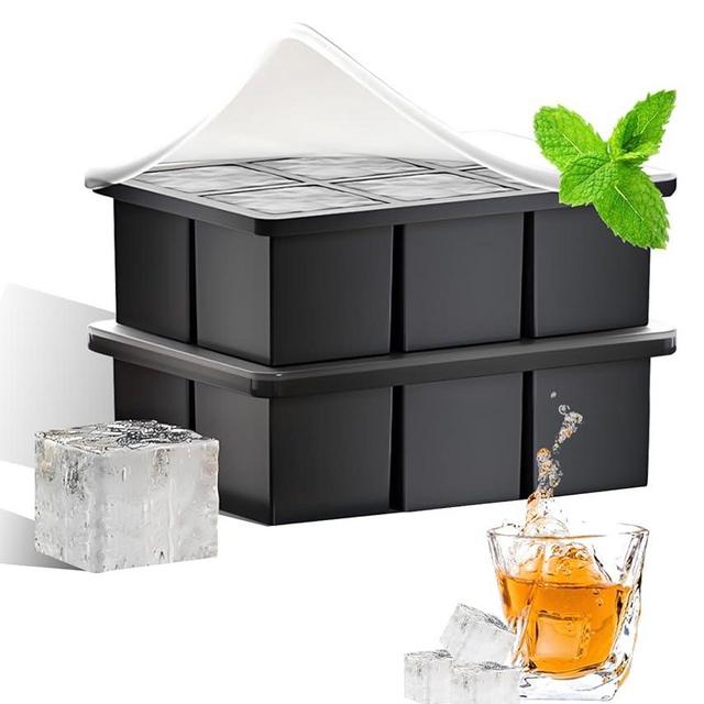 Silicone Ice Cube Trays for Freezer – Large Square Ice Cube Molds, BPA-Free, Easy-Release Ice Cube Maker for Whiskey, Cocktails & Drinks, Stackable Freezer Ice Molds,Dishwasher Safe(12 Cubes,Black)