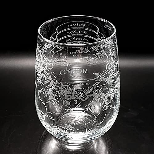 MAP OF MORDOR & GONDOR Engraved Stemless 17oz Wine Glass | Inspired by Lord of the Rings | Great LOTR Drinking Gift Idea & Decor!