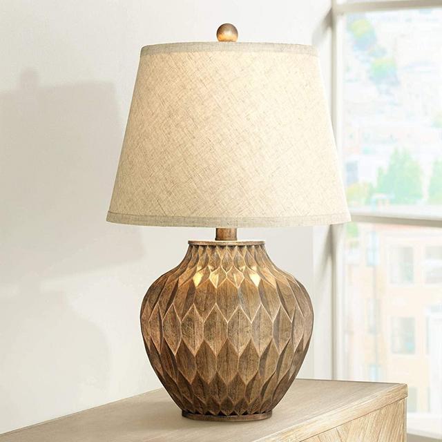 Buckhead Modern Contemporary Accent Table Lamp 22" High Warm Bronze Brown Geometric Urn Tapered Drum Shade Decor for Living Room Bedroom House Bedside Nightstand Home Office - 360 Lighting