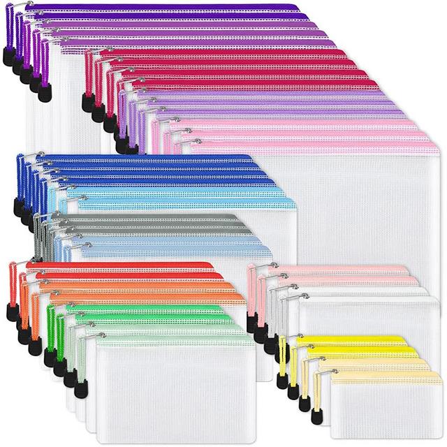 EOOUT 42pcs Mesh Zipper Pouch, 8 Sizes Waterproof Zipper Bags for Board Games Storage, Plastic Document Pouch, 17 Colors, Multipurpose for Travel Storage, School Supplies, and Home Organization