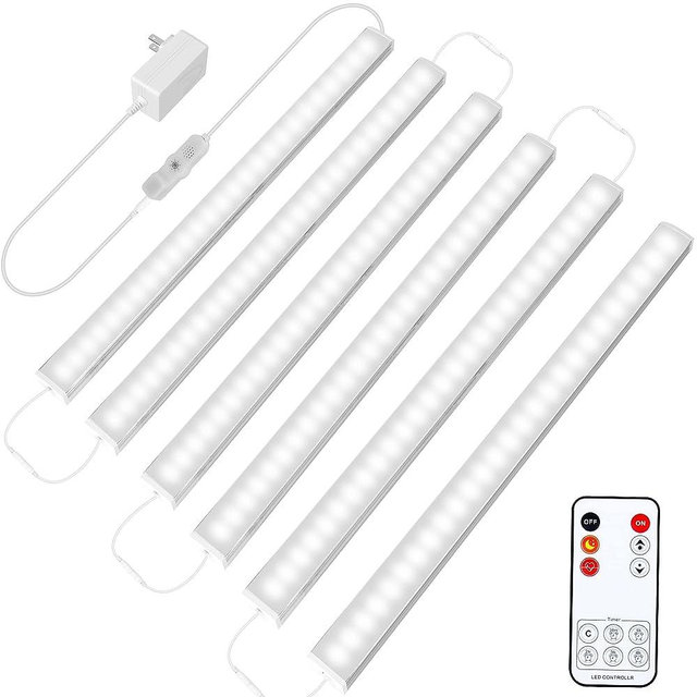 Maylit Under Cabinet Lights Plug in, 6 Pcs 12 Inch Ultra Thin Under Cabinet Lighting, Super Bright Daylight White Under Counter Lights for Kitchen, Dimmable Light for Cabinet, Counter, Workbench, Desk