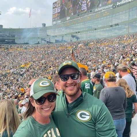 Check out that scoreboard! We were thrilled to get a win at Lambeau Field's 2023 home opener on this warm fall day - September 2023.