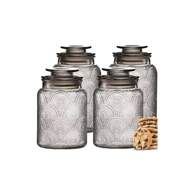 Le'raze 4pc Glass Canisters Set with Airtight Lids – Vintage Retro Design, 2 - 54oz. 2 - 34oz.