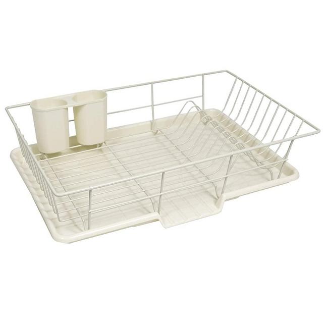 Sweet Home Collection 3 Piece Dish Drainer Rack Set with Drying Board and Utensil Holder, 12" x 19" x 5", Ivory