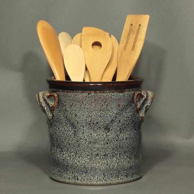 Large Utensil Holder In Speckled Hen Glaze